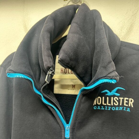 Hollister Y2k black blue layered sweatshirt zip up jacket medium - Picture 2 of 11